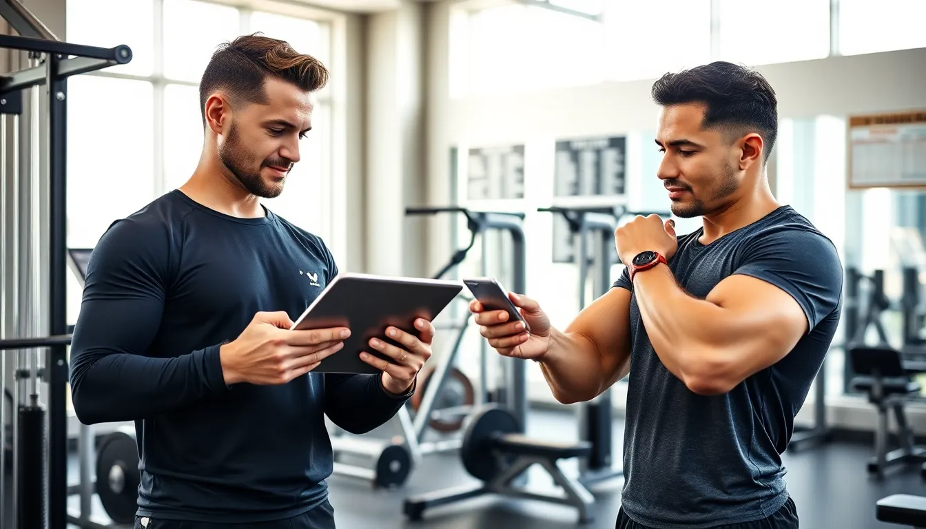 personal trainer guiding a client in a modern perth gym